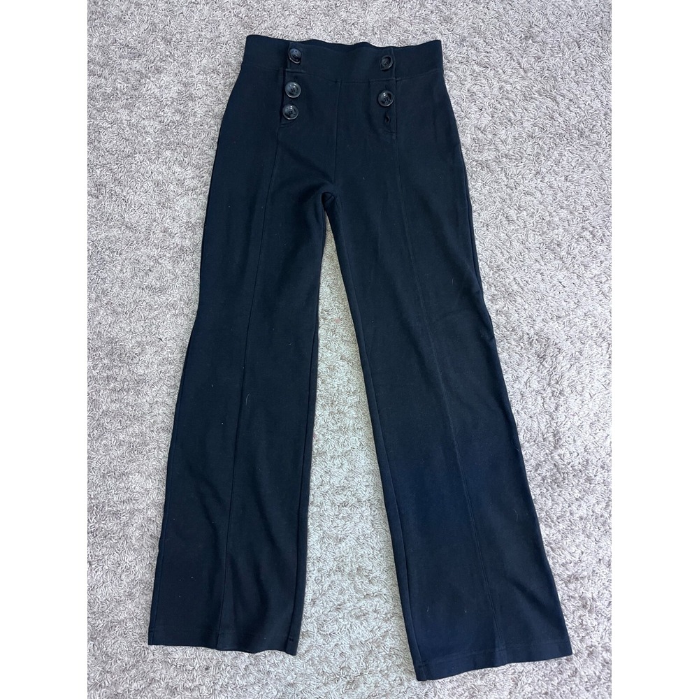 Kenar Black Stretch Pants Sz 8 Button‎ Hem Slim Trousers Minimal Modern Chic
